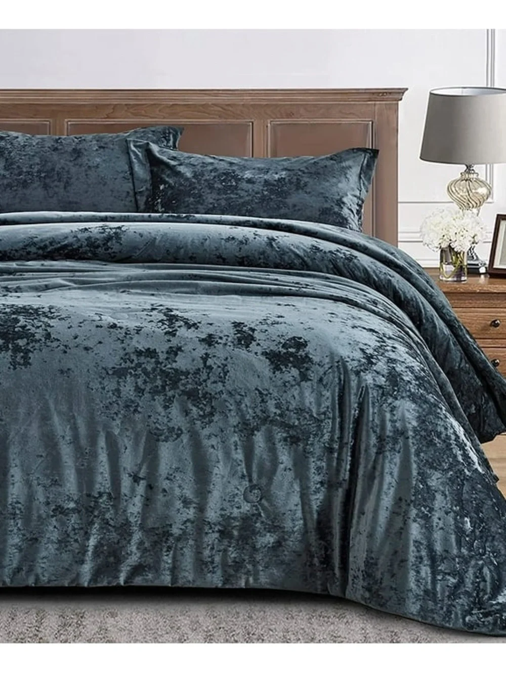 Plush Velvet Comforter Set in Slate Blue king 3 piece comforter set